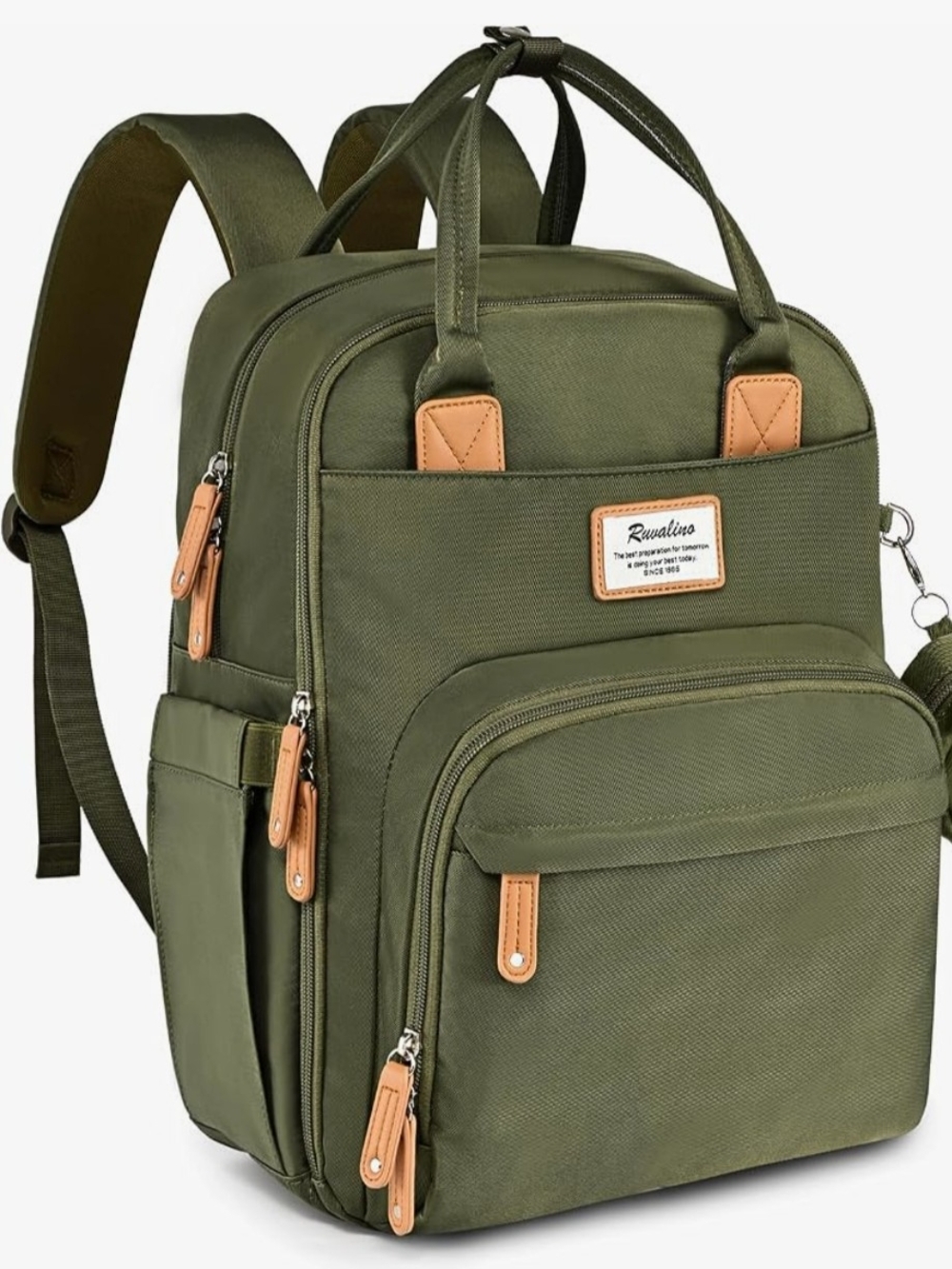 Ruxalina Olive Green Baby Bag Backpack with Tan Accents